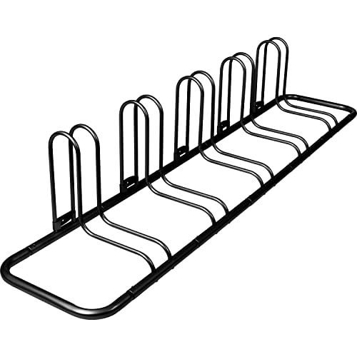 Retrospec Stash Rack Bike Floor Stand Bicycle Storage Organizer for Mountain Bike, Road Bike, Weather Resistant Fine Powder Steel Coating Fits Wheels up to 3" | Bicycle Storage Organizer - color: Black, style: 5 Bike