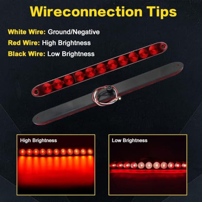 16Inch 11 LED Red Trailer Brake Tail Light, 2 Pack Stop Turn Brake 3rd Light Strip for Truck Trailer Boat RV Golf Cart UTV ATV