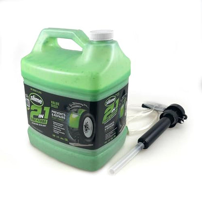 Slime 10207 2-in-1 Tire & Tube Sealant Puncture Repair Sealant, 2-in-1, Premium, Prevent and Repair, Suitable for All Off-Highway Tires and Tubes, Non-Toxic, Eco-Friendly, 1 Gallon jug - style: 1 gal