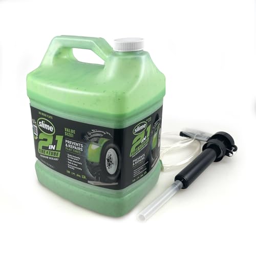 Slime 10207 2-in-1 Tire & Tube Sealant Puncture Repair Sealant, 2-in-1, Premium, Prevent and Repair, Suitable for All Off-Highway Tires and Tubes, Non-Toxic, Eco-Friendly, 1 Gallon jug - style: 1 gal