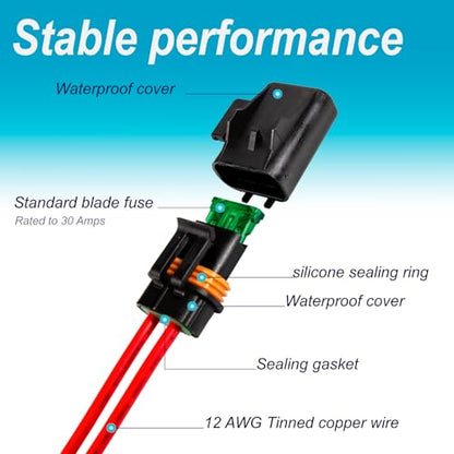 6 Pack Waterproof ATO/ATC Inline Blade Fuse Holder Kit -12AWG Heavy Duty Holder with 30A Protecting Circuits and Electrical Equipment