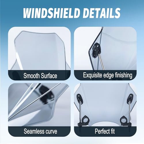 Motorcycle Universal Windshield 16.7” Windscreen Compatible with Yamaha Harley Honda Kawasaki Suzuki BMW Vulcan Cruiser Wind Deflector with 7/8" 1" 1 1/8" Handlebars, Smoke - color: Smoke