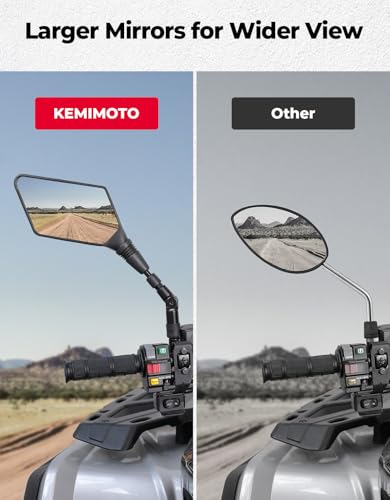 KEMIMOTO ATV Mirrors, 8MM 10MM Foldable Motorcycle Mirrors with 7/8" Handlebar Mounts, Clear Vision, Fit ATV Motorcycle Scooter Bike, Compatible with Polaris Sportsman, Outlander, Raptor