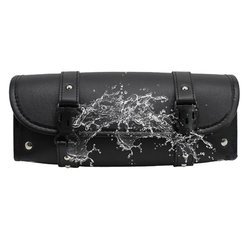 traderplus Motorcycle Tool Roll Bag Handlebar Bag Saddlebags PU Leather Universal Handlebar Storage Pouch Biker Roll Bag