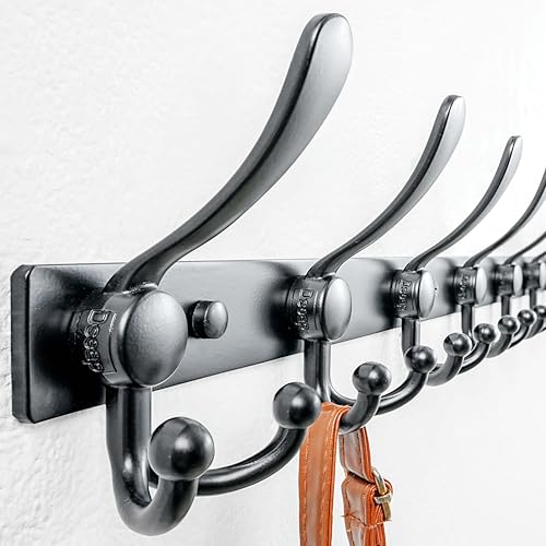 Dseap Coat Rack Wall Mount 37 Inch, Heavy Duty 12-Gauge Base vs Flimsy 1mm, Double-Thick Solid Anti-Snap Hooks, 16” Stud-Mount, Stainless Steel 10-Hook Hanger for Closet Entryway, Black - color: Black, size: L=37" (1pcs)
