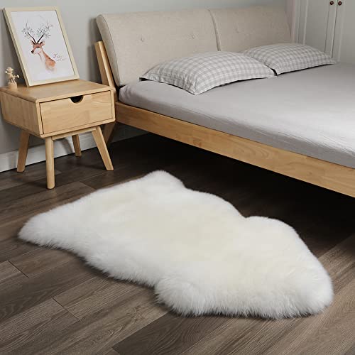 AOGELAN Premium Genuine Sheepskin Rug, Genuine Sheepskin Natural Fluffy Fuzzy Lambskin Fur Area Rug for Kids Bedroom Sofa Chair Seat Cover Pets Dogs Mat Single Pelt/2'x 3' White/Ivory - color: Ivory, size: 2' x 3' (Single Pelt)