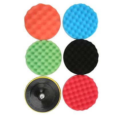 7Pcs 7in Polishing Sponge Pads Kit with Drill Adapter for Car Waxing Buffing and Dusting on RVs Motorcycles