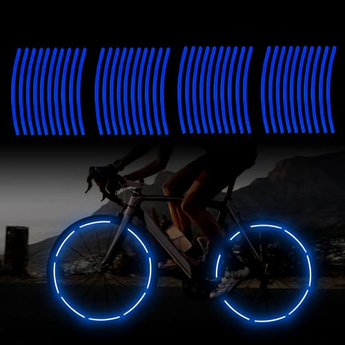TOMALL 40pcs Reflective Wheel Rim Stripe Decals for Bicycle, Car, Cycling, Bike, Motorcycle - Night Safety Decoration - Universal Rim Reflective Stickers (Blue) - color: Blue