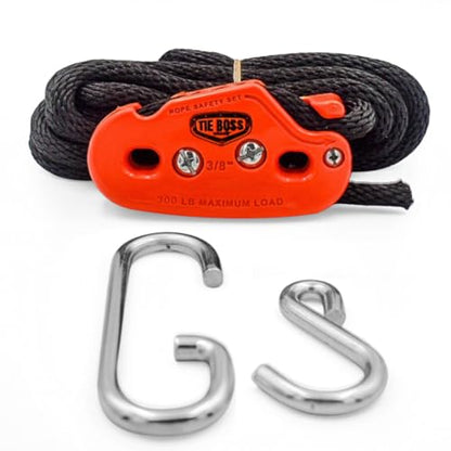 Tie Boss - 3/8 Inch, Heavy Duty, (300 lbs Working Load Limit), Weather Resistant, Tie Down, Rope Tightening System, (w/15 ft Rope) - Orange - color: Orange