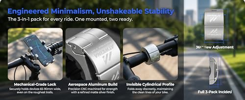 2 Pack Universal Aluminum Bike Phone Mount Anti-Shake Motorcycle Cell Holder for Phones CNC Metal Handlebar Bracket for Road & Mountain Bikes-Silver - color: Silver
