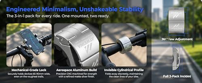 2 Pack Universal Aluminum Bike Phone Mount Anti-Shake Motorcycle Cell Holder for Phones CNC Metal Handlebar Bracket for Road & Mountain Bikes-Silver - color: Silver