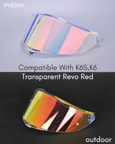Compatible With K6S Visor K6 Face Shield Replacement Tinted Visor Helmet Accessories (Transparent Revo Red) - color: Transparent Revo Red