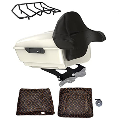Advanblack US Stock King Tour Trunk Pack, Black Mount Bracket, Top Luggage Rack, Orange Trunk Pak Liners Fit for 09-Later Harley Touring, Road Glide, Street Glide Special, Electra Glide - color: Birch White