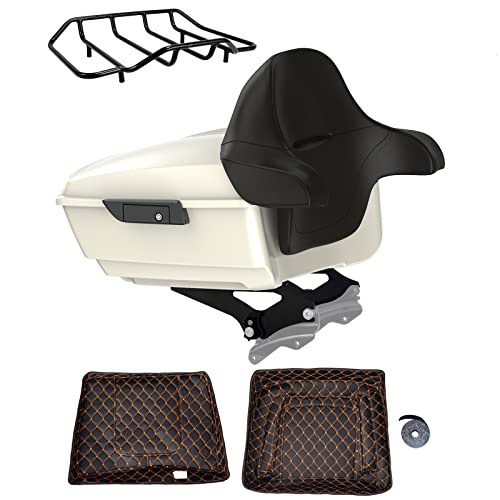 Advanblack US Stock King Tour Trunk Pack, Black Mount Bracket, Top Luggage Rack, Orange Trunk Pak Liners Fit for 09-Later Harley Touring, Road Glide, Street Glide Special, Electra Glide - color: Birch White