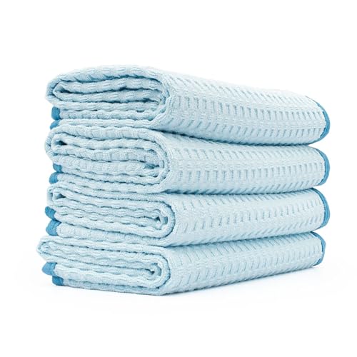 The Rag Company Dry Me A River, Professional Korean 70/30 Blend Microfiber Waffle-Weave Drying & Detailing Towels, Soft Suede Edges, 390 GSM, 16x16 Inches, Light Blue, 5-Pack - color: Light Blue, size: 16in x 16in