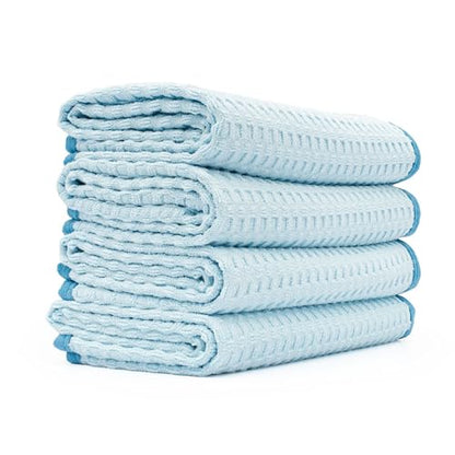 The Rag Company Dry Me A River, Professional Korean 70/30 Blend Microfiber Waffle-Weave Drying & Detailing Towels, Soft Suede Edges, 390 GSM, 16x16 Inches, Light Blue, 5-Pack - color: Light Blue, size: 16in x 16in