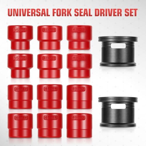 DNA MOTORING 14pcs Motorcycle Fork Seal Driver Set, Universal Fork Seal Driver Tool Kit on 35mm - 50mm, 35mm 36mm 40mm 41mm 42mm 43mm 45mm 46mm 47mm 48mm 49mm 50mm, TOOLS-00772