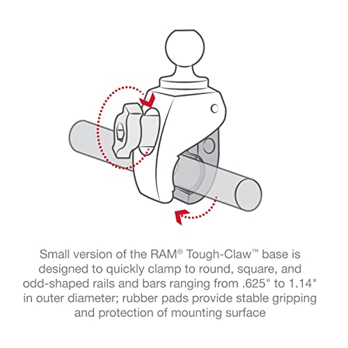 RAM MOUNTS Tough-Claw Small Clamp Mount Base – B Size 1" Ball, Fits 0.625"-1.14" Rails (RAP-B-400U) - style: Small Clamp