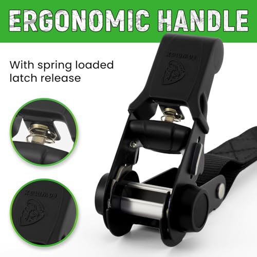 Black Ratchet Straps (4 Pack) - Motorcycle Straps Tie Downs 2,100lb Break Strength - 1 in x 15ft Ratchet Tie Down Straps -15" Soft Loop Tie Down Straps for Truck, Cargos, Motorcycle - style: Black,1"x15',2100lb