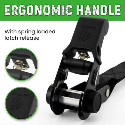 Black Ratchet Straps (4 Pack) - Motorcycle Straps Tie Downs 2,100lb Break Strength - 1 in x 15ft Ratchet Tie Down Straps -15" Soft Loop Tie Down Straps for Truck, Cargos, Motorcycle - style: Black,1"x15',2100lb