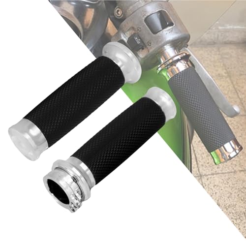 Motorcycle 1" Hand Grips Handlebar Grips Cable Throttle Fit for Harley Touring Street Glide Road King Road Glide Electra Glide Dyna Softail - color: #5 Chrome