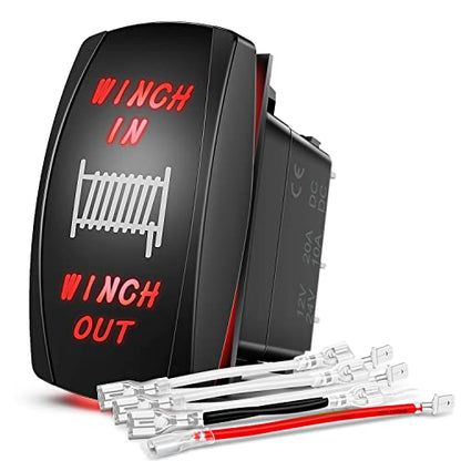 Nilight Winch Rocker Switch Momentary Toggle ON Off DPDT 7Pin 12V 24V Jumper Wires in Out Switches Red for Cars Trucks Caravans Boats - color: Red, size: WINCH 7PIN