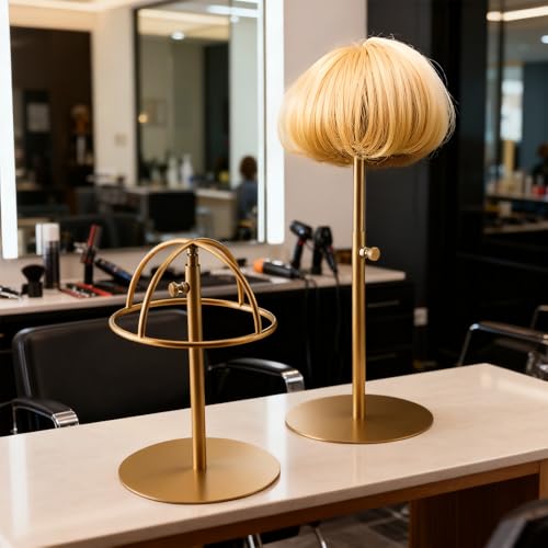 Hat Display Stand 2PCS Stainless Steel Brushed Nickel Titanium Hat Stand Metal Golden Adjustable Height Cap Rack Showcase Fingerprint Resistant for Home Boutique Retail Store | Brushed Nickel Metal Golden Adjustable Height Cap Rack Showcase Fingerprint Re