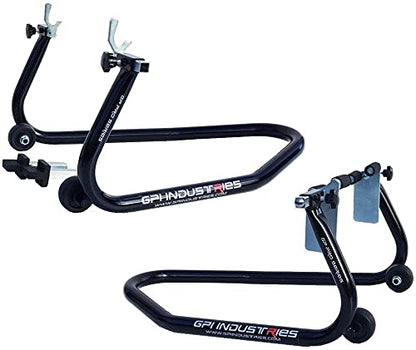 GP Pro Series Universal Front and Rear Motorcycle stands set - For use with Ninja ZX6r 636 ZX10r ZX14r ZX14 CBR 600rr 1000rr GSXR 600 750 1000 Yamaha R1 R6 MT10 MT09 MT07 Hayabusa SV650 SV1000