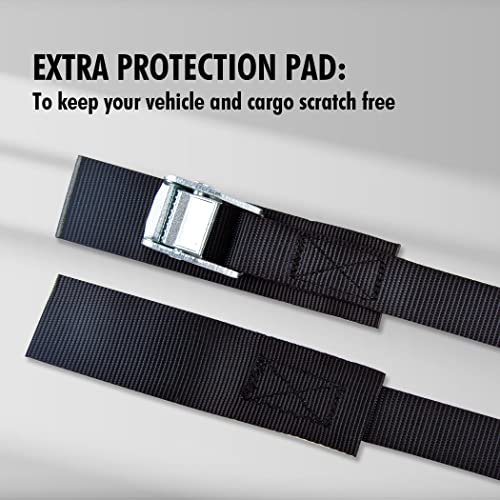 Cartman 1" x 15'Lashing Straps with Adjustable Cam Buckle Cargo Tie Down with Protective Pad, 8 Pack, Black - color: Black, size: 8 PK