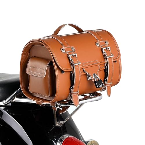 Motorcycle Tail Bag for Vespa Primavera 125/150 2015-2021 2022 2023 2024 2025 2026, Durable Motorcycle Trunk Vintage Tail Bag, Large Capacity Motorbike Bag Luggage Storage Backpack,B Brown - color: B Brown