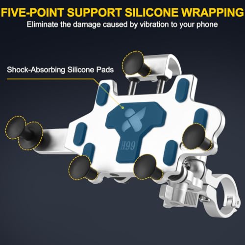Aluminum Alloy Motorcycle Phone Mount Holder [Dual Vibration Dampener] [Metal Adjustment Arm] Motorcycle Handlebar Accessories,for 4.7-7.2 inch Samsung Apple Phone