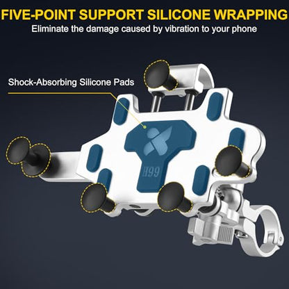 Aluminum Alloy Motorcycle Phone Mount Holder [Dual Vibration Dampener] [Metal Adjustment Arm] Motorcycle Handlebar Accessories,for 4.7-7.2 inch Samsung Apple Phone