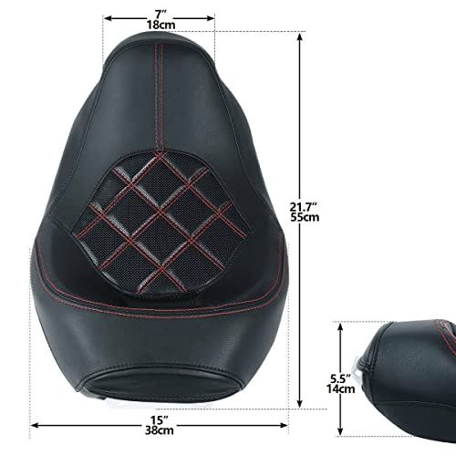TCT-MOTORPARTS Low-Profile Driver Seat Front Solo Seat Fits for Harley Touring 2009-2023 Electra Street Road Glide CVO Road King Red Stitching - color: Driver Seat Red