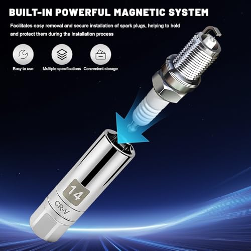 14mm Magnetic Spark Plug Socket, 3/8 Inch Drive Thin Wall Spark Plug Removal Tool, Heavy Duty 6-Point Sparks Plugs Socket for Sedan SUV Motorcycle, Car Accessories - color: 14mm