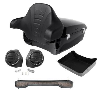 TCMT King Motorcycle Trunk Box Wrap-Around Backrest LED Brake TailLight Speakers Fit For Harley 2014-2025 Touring Road King Road Glide Electra Glide Street Glide Pack - color: Style A+Speakers#2+Smoke Taillight