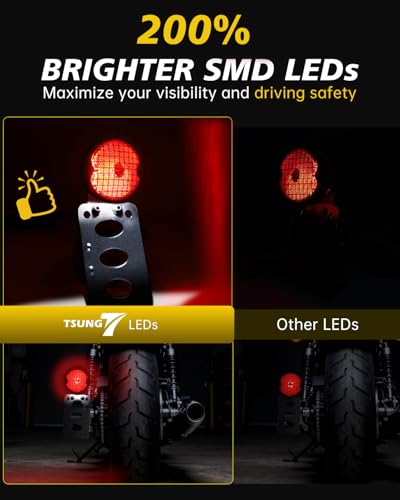 TSUNG Motorcycle LED Tail Brake Light with Side Mount License Plate Bracket, IP67 Waterproof, Polished Finish, Rear Light Assembly (Mesh Kit) - color: Mesh Kit