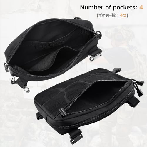 Azarxis Tactical Mini Belt Pouches, Multi-Purpose Small Battery Case Compact Utility EDC Card Slot Holder Waist Bags Military Molle Pack Sundries Storage Pack - color: #07 Black - with Hook and Loop