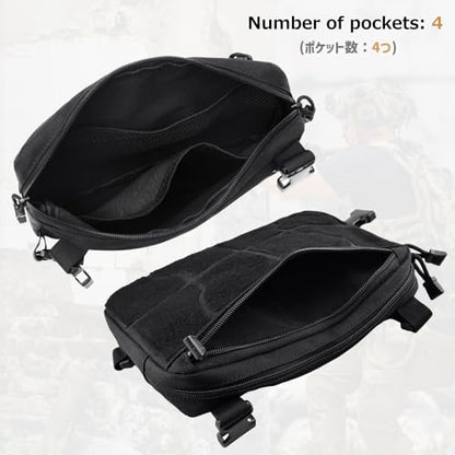 Azarxis Tactical Mini Belt Pouches, Multi-Purpose Small Battery Case Compact Utility EDC Card Slot Holder Waist Bags Military Molle Pack Sundries Storage Pack - color: #07 Black - with Hook and Loop