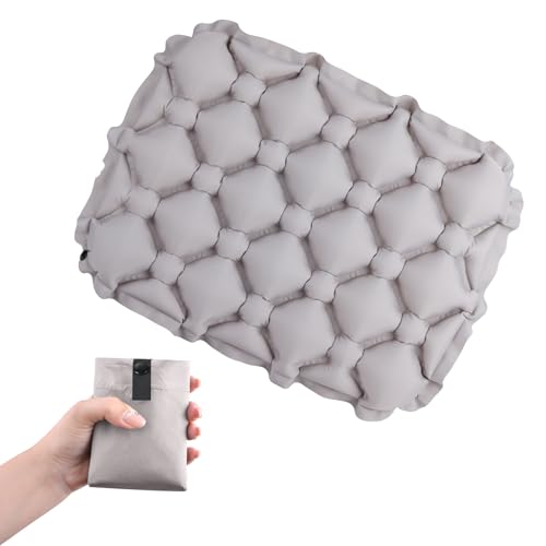 TRIWONDER Ultralight Inflatable Seat Cushion Seat Pad, Easy to Inflate & Deflate Compact Air Pad with Storage Bag for Camping Hiking Fishing Office Airplane Stadium Car (Grey) - color: Grey