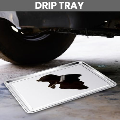 2 Pcs Under Car Oil Pans for Changing Oil, Motorcycle Automotive Oil Change Pan Silver Rust Resistant Drip Tray, Oil Catch Pan Replacement Tray for Garage Machinery Supplies (23.5 x 15.6 Inch) - size: 23.5 x 15.6 Inch