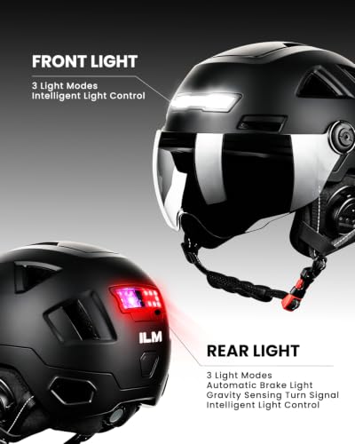 ILM Smart Adult Bike Helmet with Automatic G-Sensor Turn Signal & Brake Warning LED Light Control Road Cycling Helmet E3-12LS - color: Bluetooth Matte Black, size: Small-Medium
