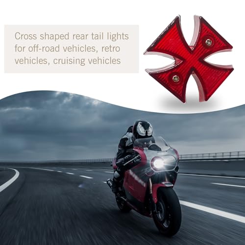 1 PC Cruiser Cross Rear Light, LED Rear Tail Brake Light, Motorcycle Driving Lights, License Plate Light, Universal for Dirt Bike Cruiser Bike Motorcycle ATV (Red)