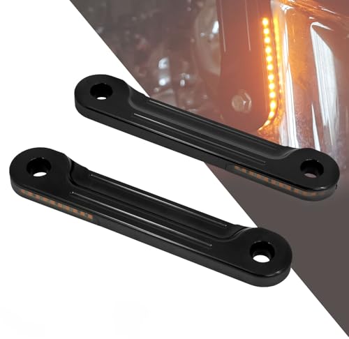 Motorcycle Flush Fork Turn Signals Brackets Shock absorber LED Running Side Lamp For Harley Touring Street Glide Road King 1998-2025 (Color: All Black) - color: All Black