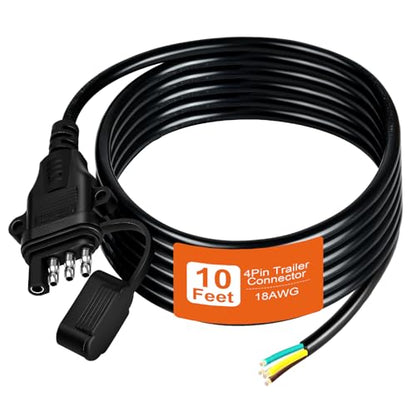 18AWG 10FT 4 Pin Trailer Connector Pure Copper 4 Pin Trailer Wiring Harness Jacketed Cable Heavy Duty Male Extension Wiring Harness 4 Wire 4-Flat Connector 4 Way Flat Plug with Dust Cover - size: 10 Ft 18AWG