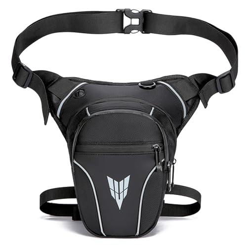 Motorcycle Leg Bag with Reflective Logo, Thigh Bag for Riding, Drop Leg Pouch for Men & Women – with Removable Leg Straps, Waterproof Fanny Pack, Phone Purse – Travel Hiking Cycling Outdoor - color: Black1