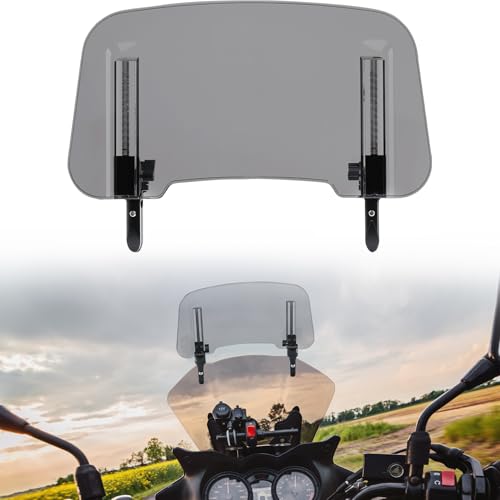 KEMIMOTO Motorcycle Windshield Extension, Upgraded Aluminum Metal Heightened Spoiler Clip, Universal Adjustable Wind Deflector Windscreen Visor Smoke Gray