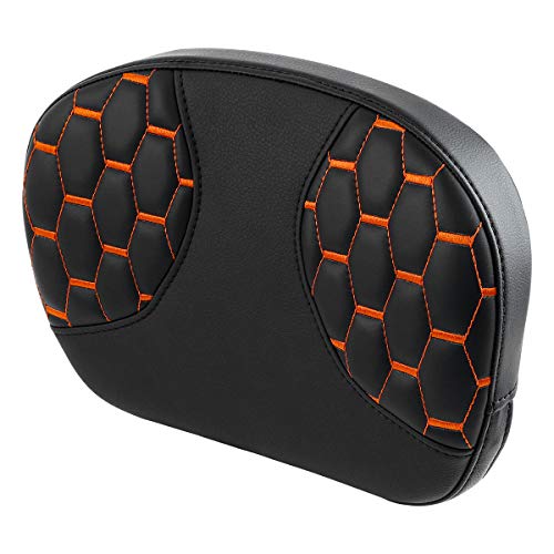 SLMOTO Detachable Leather Sissy Bar Backrest Passenger Pad Bracket Fits For Harley Touring Road King Electra 2014-2023, Brown Stitching - color: Oranger Passenger Backrest PAD