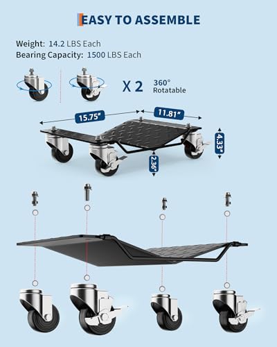 DEXSO Car Wheel Dolly, 6000 lbs/2722 kg Car Moving Cart with Brakes, Set of 4 Piece, Heavy-Duty Vehicle Dolly, Moving Cars, Trucks, Trailers, Motorcycles, and Boats, Black - color: Black