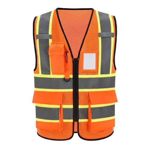 A-SAFETY Mesh High Vis Vest Lightweight Reflective Construction Vest with Pockets Safety Vest for Men/Women - color: Orange, size: 3X-Large