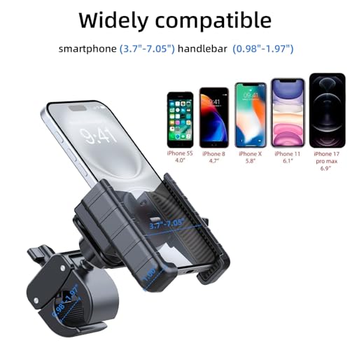 Anti-Vibration Bike Phone Holder,Motorcycle Mount,Lockable & Rotating,Shockproof Motorcycle Phone Mount with Quick Lock,Fit iPhone & All Android Phone for Electric Scooter E-Bike Stroller